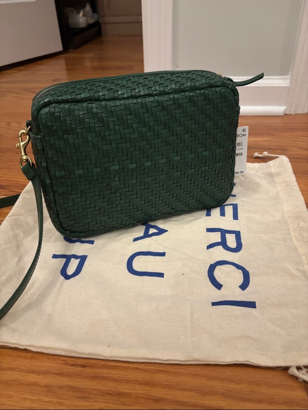 NWT Clare V Woven Leather Crossbody Camera Bag in Dark Green - Picture 5 of 8